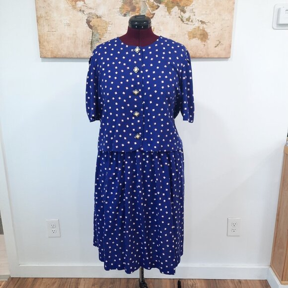 Vtg 80s blue skirt set w/ unique buttons - Handmade - Picture 12 of 12